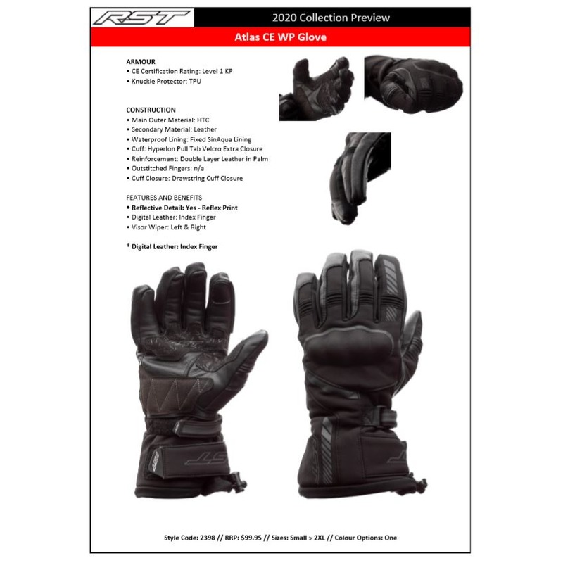 RST Atlas CE Waterproof Black HTC Leather Motorcycle Glove Size 10